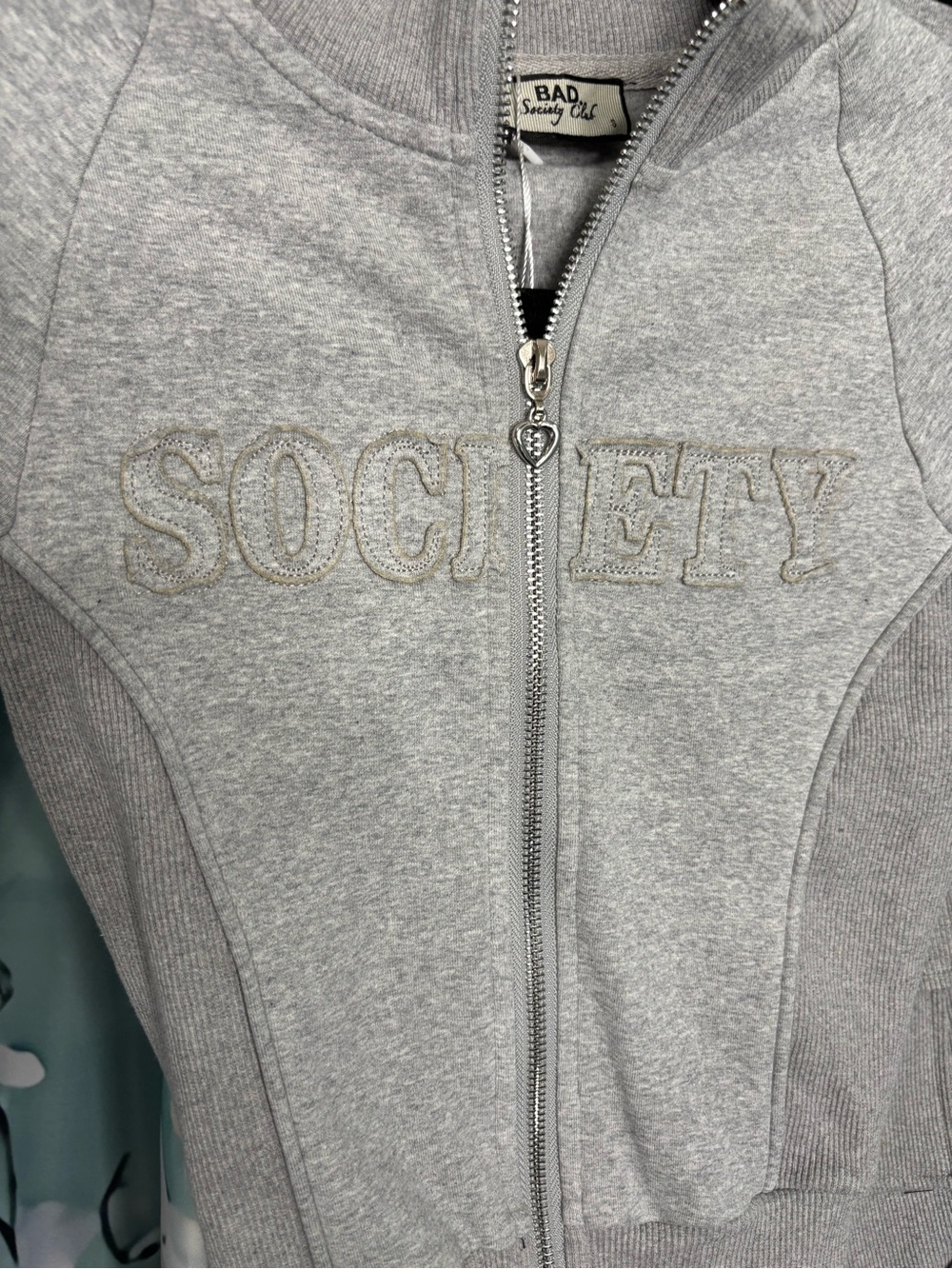 NWT Bad Society Club Grey 2 Piece Tracksuit Contour Cargo Sweatsuit Small - Picture 3 of 16